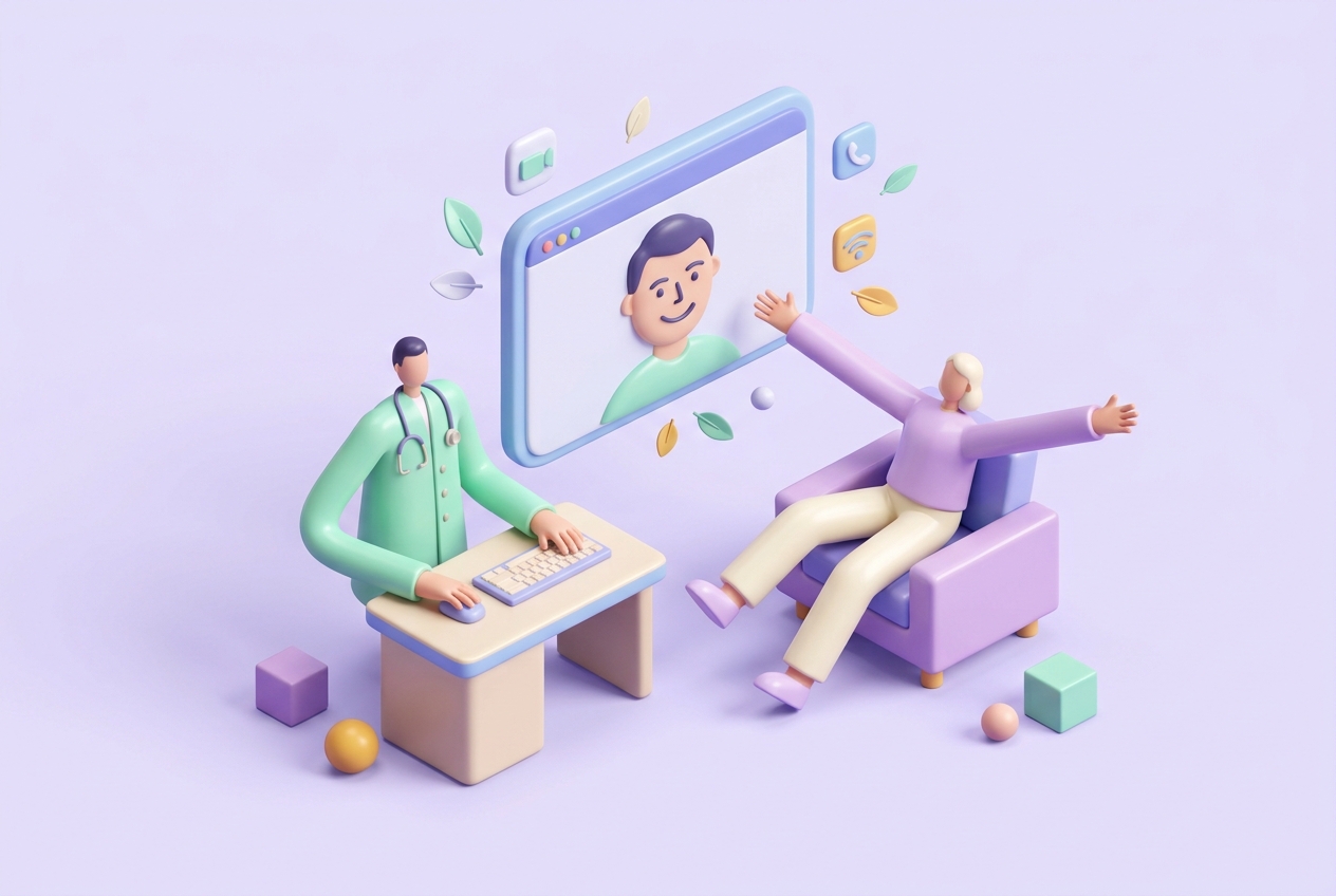 Doctor and patient in a video call illustration